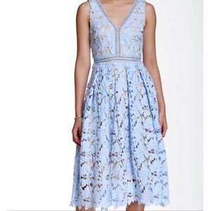 Ever After Women’s Blue Lace Sleeveless MIDI Dress Sz Small
